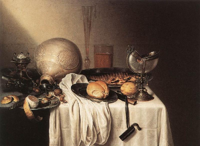 BOELEMA DE STOMME, Maerten Still-Life with a Bearded Man Crock and a Nautilus Shell Cup